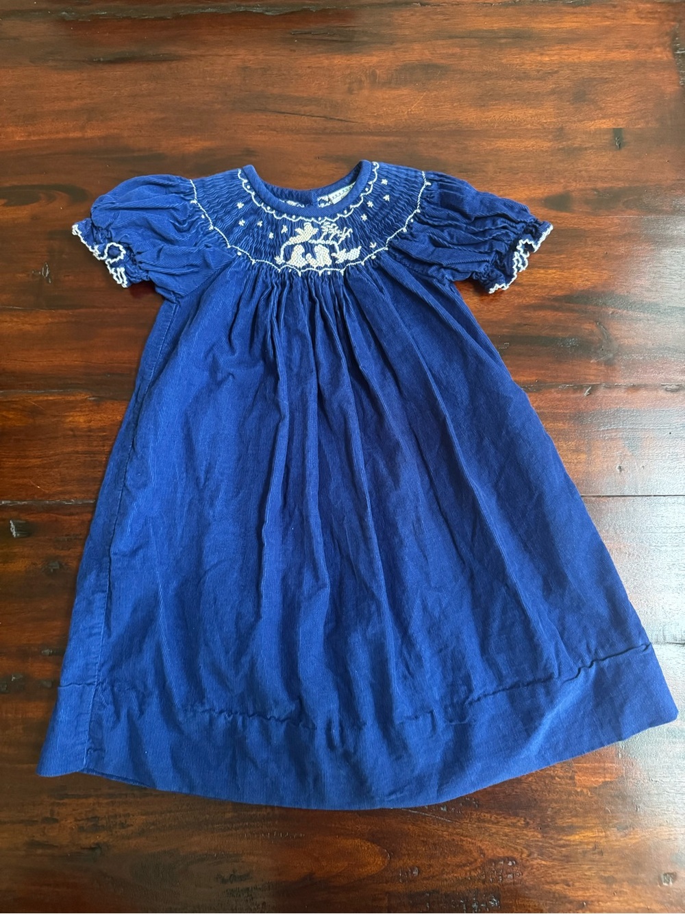 Sucre Blue corduroy Smocked Nativity Scene Dress Size 2T
